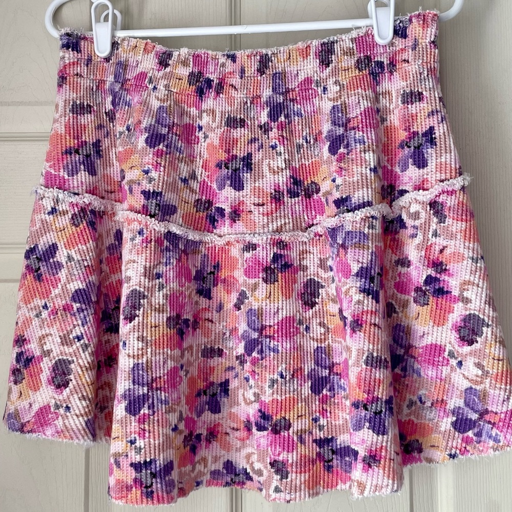 LoveShackFancy Floral Waffle Mini Desta Skirt In Mauve Sunset NWT